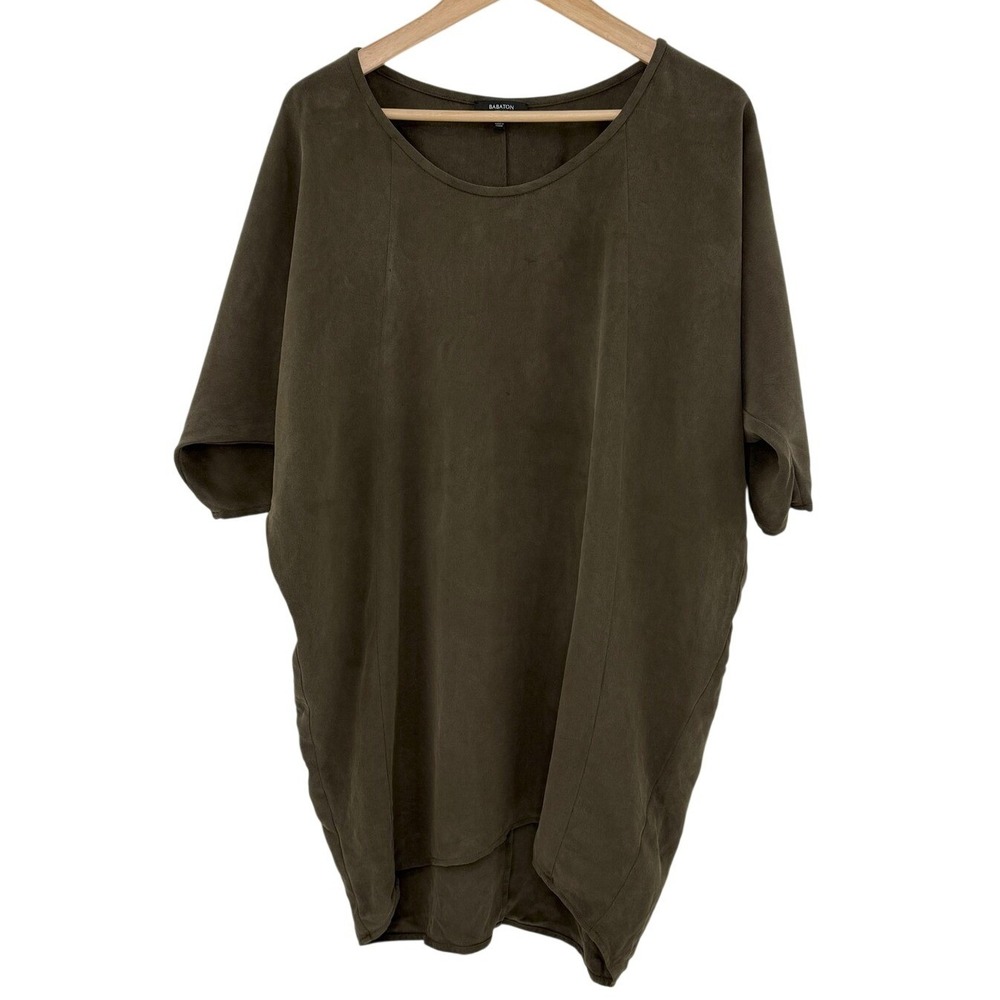 Babaton Aritzia 100% Sueded Silk Tunic Top Olive Green XS Oversize Dolman Sleeve